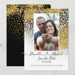 Leopard Print Script Heart Guld Glitter Spara Datumet
