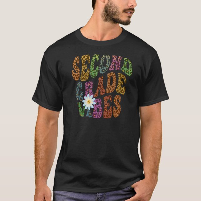 Leopard Print SECOND KLASS VIBES Teacher Peace Lov T Shirt (Framsida)