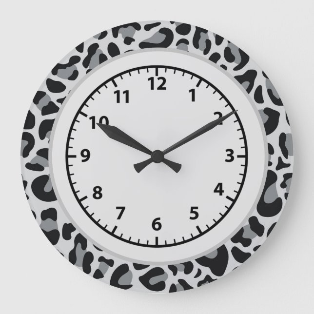 Leopard Print Snö Leopard Clock Stor Klocka (Framsida)