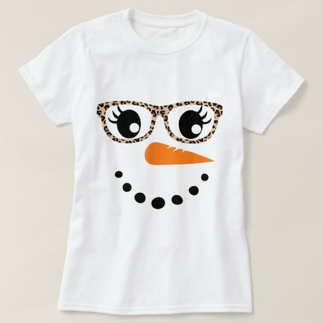 Leopard Print Snowman Face Design T Shirt (Design framsida)