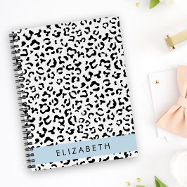 Leopard Print, Spots, Black and White, ditt namn Anteckningsbok