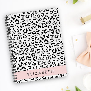 Leopard Print, Spots, Black and White, ditt namn Anteckningsbok