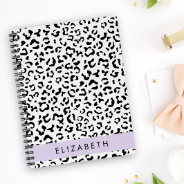 Leopard Print, Spots, Black and White, ditt namn Anteckningsbok