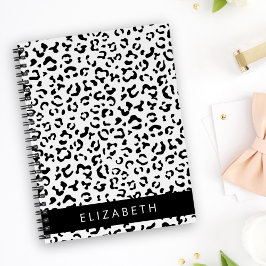 Leopard Print, Spots, Black and White, ditt namn Anteckningsbok