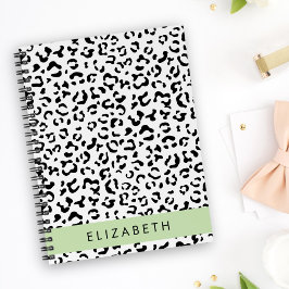 Leopard Print, Spots, Black and White, ditt namn Anteckningsbok