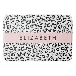 Leopard Print, Spots, Black and White, ditt namn Badrumsmatta