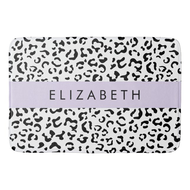 Leopard Print, Spots, Black and White, ditt namn Badrumsmatta (Framsidan)