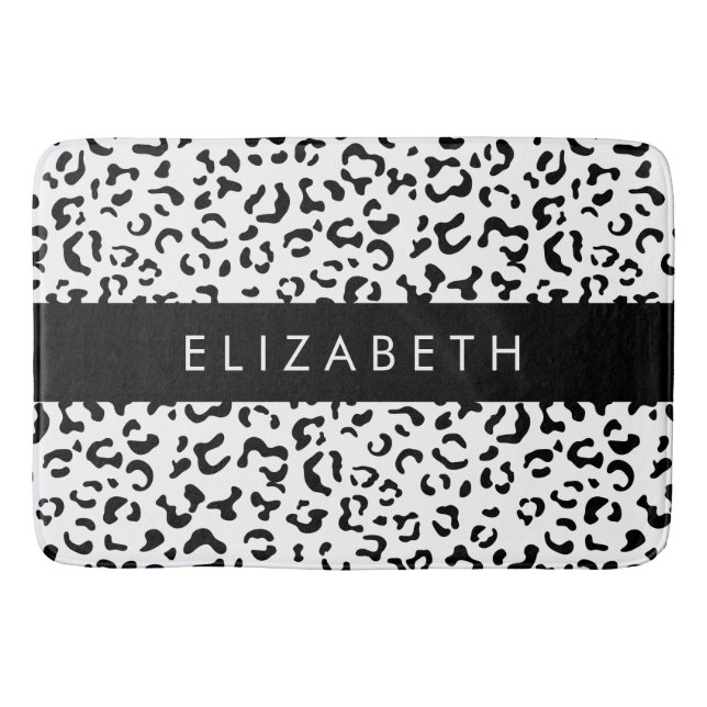 Leopard Print, Spots, Black and White, ditt namn Badrumsmatta (Framsidan)
