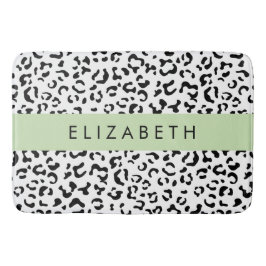 Leopard Print, Spots, Black and White, ditt namn Badrumsmatta