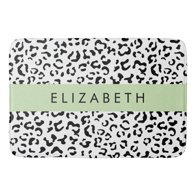 Leopard Print, Spots, Black and White, ditt namn Badrumsmatta (Framsidan)