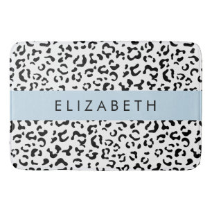 Leopard Print, Spots, Black and White, ditt namn Badrumsmatta