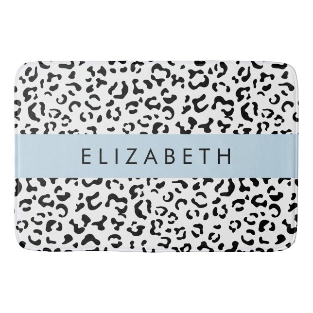 Leopard Print, Spots, Black and White, ditt namn Badrumsmatta (Framsidan)