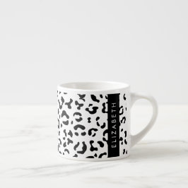 Leopard Print, Spots, Black and White, ditt namn Espressomugg