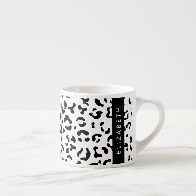 Leopard Print, Spots, Black and White, ditt namn Espressomugg (Höger)