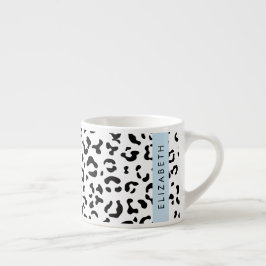 Leopard Print, Spots, Black and White, ditt namn Espressomugg