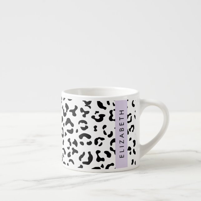 Leopard Print, Spots, Black and White, ditt namn Espressomugg (Höger)