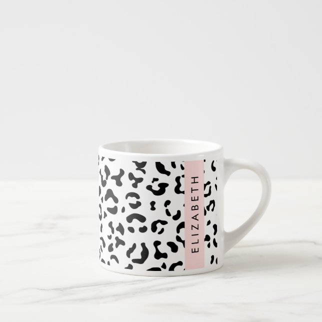 Leopard Print, Spots, Black and White, ditt namn Espressomugg (Höger)