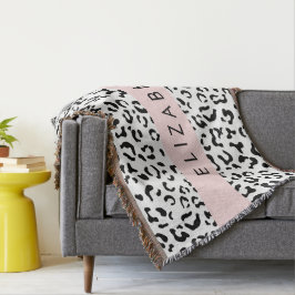 Leopard Print, Spots, Black and White, ditt namn Filt