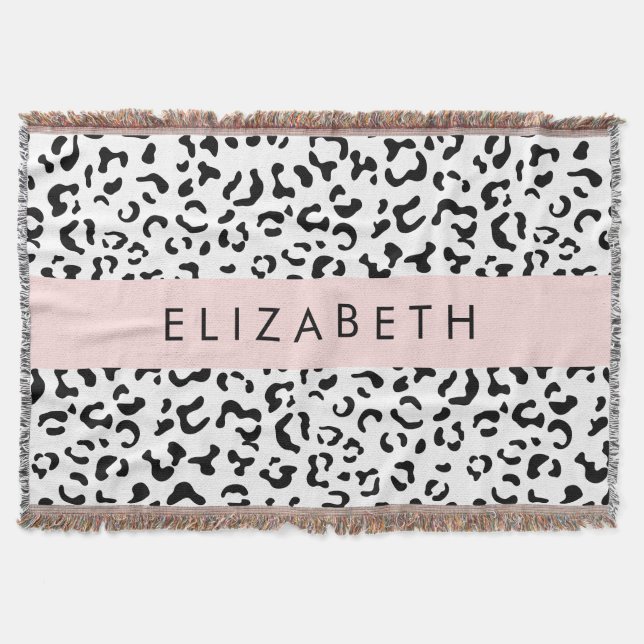 Leopard Print, Spots, Black and White, ditt namn Filt (Framsidan)