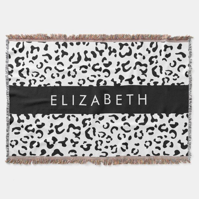 Leopard Print, Spots, Black and White, ditt namn Filt (Framsidan)