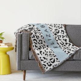 Leopard Print, Spots, Black and White, ditt namn Filt