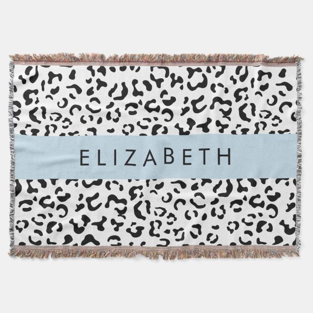 Leopard Print, Spots, Black and White, ditt namn Filt (Framsidan)