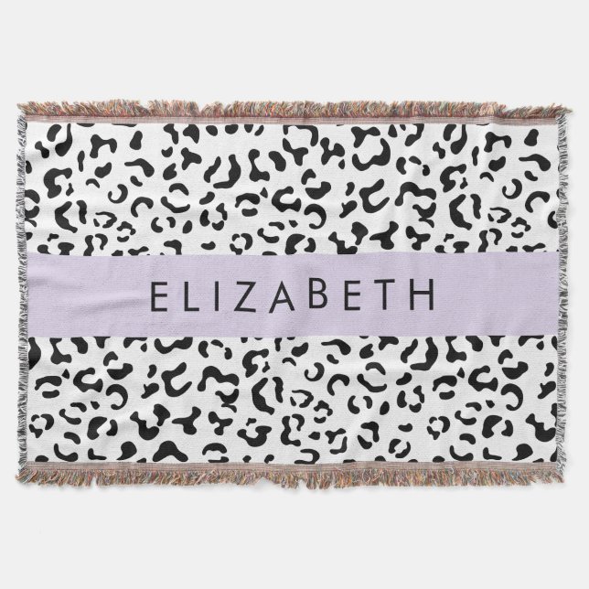 Leopard Print, Spots, Black and White, ditt namn Filt (Framsidan)