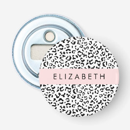 Leopard Print, Spots, Black and White, ditt namn Flasköppnare