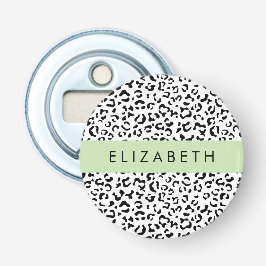 Leopard Print, Spots, Black and White, ditt namn Flasköppnare