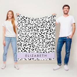 Leopard Print, Spots, Black and White, ditt namn Fleecefilt