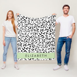 Leopard Print, Spots, Black and White, ditt namn Fleecefilt