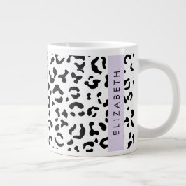 Leopard Print, Spots, Black and White, ditt namn Jumbo Mugg