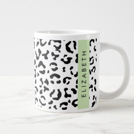 Leopard Print, Spots, Black and White, ditt namn Jumbo Mugg