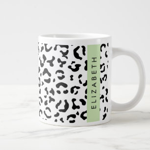 Leopard Print, Spots, Black and White, ditt namn Jumbo Mugg