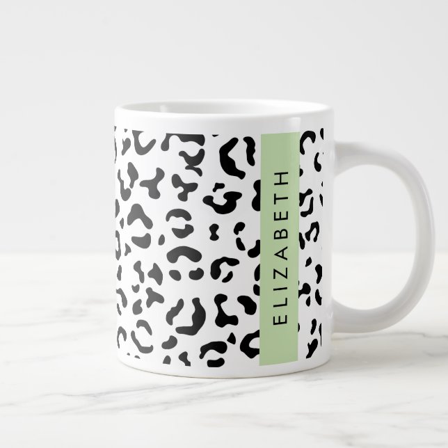 Leopard Print, Spots, Black and White, ditt namn Jumbo Mugg (Höger)