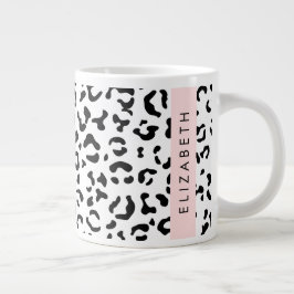 Leopard Print, Spots, Black and White, ditt namn Jumbo Mugg