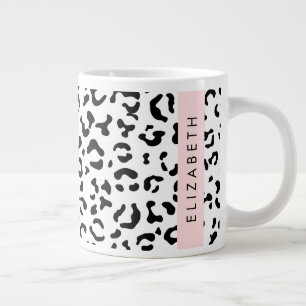 Leopard Print, Spots, Black and White, ditt namn Jumbo Mugg