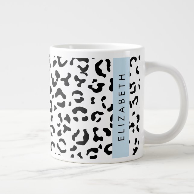 Leopard Print, Spots, Black and White, ditt namn Jumbo Mugg (Höger)