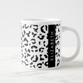 Leopard Print, Spots, Black and White, ditt namn Jumbo Mugg