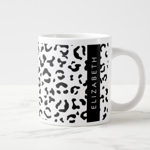 Leopard Print, Spots, Black and White, ditt namn Jumbo Mugg