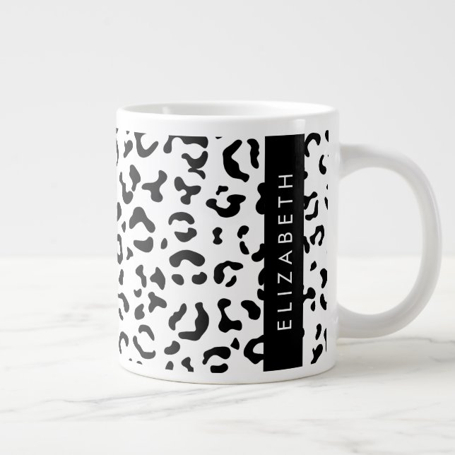Leopard Print, Spots, Black and White, ditt namn Jumbo Mugg (Höger)
