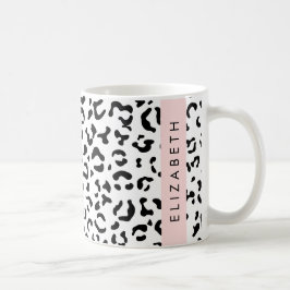 Leopard Print, Spots, Black and White, ditt namn Kaffemugg