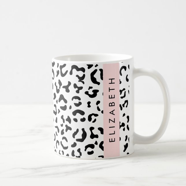 Leopard Print, Spots, Black and White, ditt namn Kaffemugg (Höger)