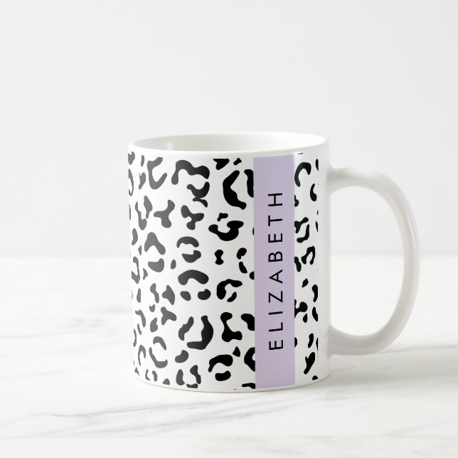 Leopard Print, Spots, Black and White, ditt namn Kaffemugg (Höger)