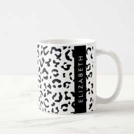 Leopard Print, Spots, Black and White, ditt namn Kaffemugg
