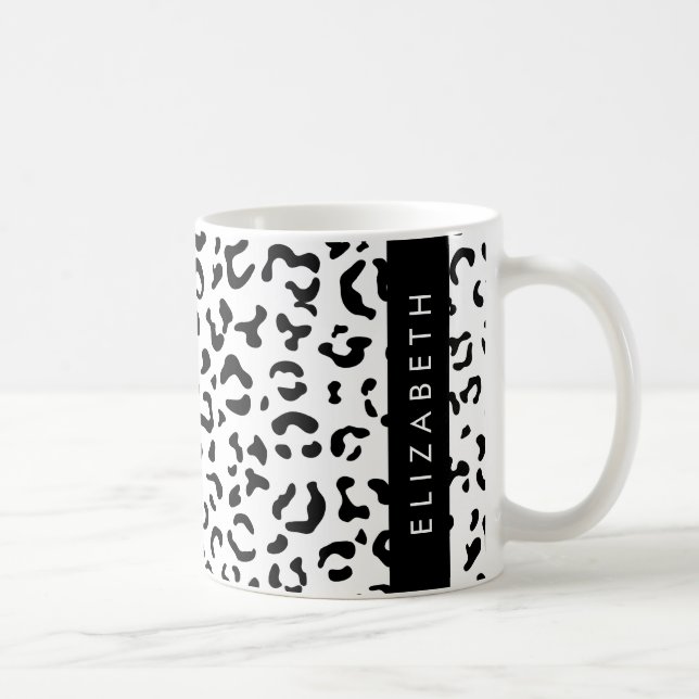 Leopard Print, Spots, Black and White, ditt namn Kaffemugg (Höger)