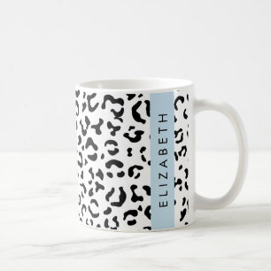 Leopard Print, Spots, Black and White, ditt namn Kaffemugg