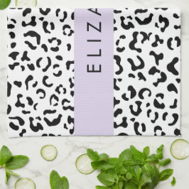 Leopard Print, Spots, Black and White, ditt namn Kökshandduk