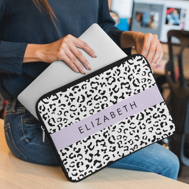 Leopard Print, Spots, Black and White, ditt namn Laptop Fodral (Skapare uppladdad)