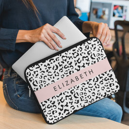 Leopard Print, Spots, Black and White, ditt namn Laptop Fodral
